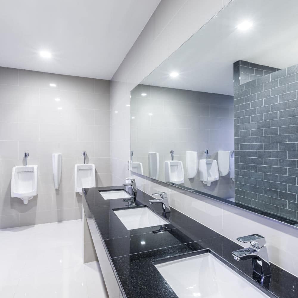 Contemporary public Interior of bathroom with sink basin faucet